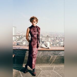 NWT SIZE SMALL LONG SCARF PRINT DRESS LIGHT MAROON ZARA 1223/474/604